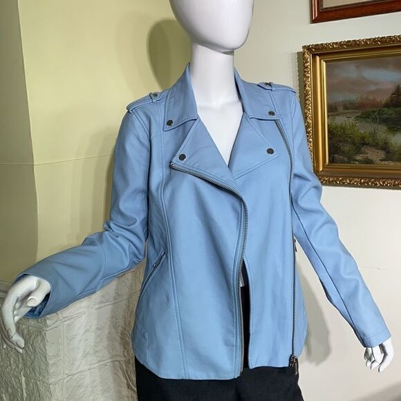 Thyme Maternity & After Baby Blue Faux Leather Motorcycle Jacket - Picture 10 of 16